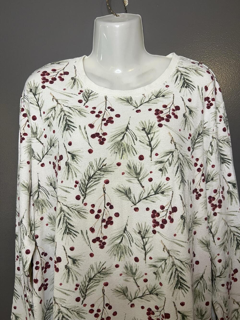 Stars Above Pajama Set Womens XXL White Berry Christmas Thermal Top Pants Lounge